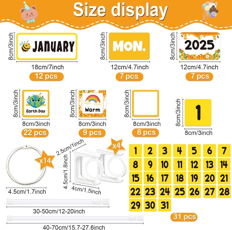 EggSun 96 Cards Classroom Bulletin Board Decorations Set for Teachers,Flip Calendar with Holder for Classroom,Adjustable Calendar,Preschool Elementary Home Decor Supplies（Bee） - Image 3